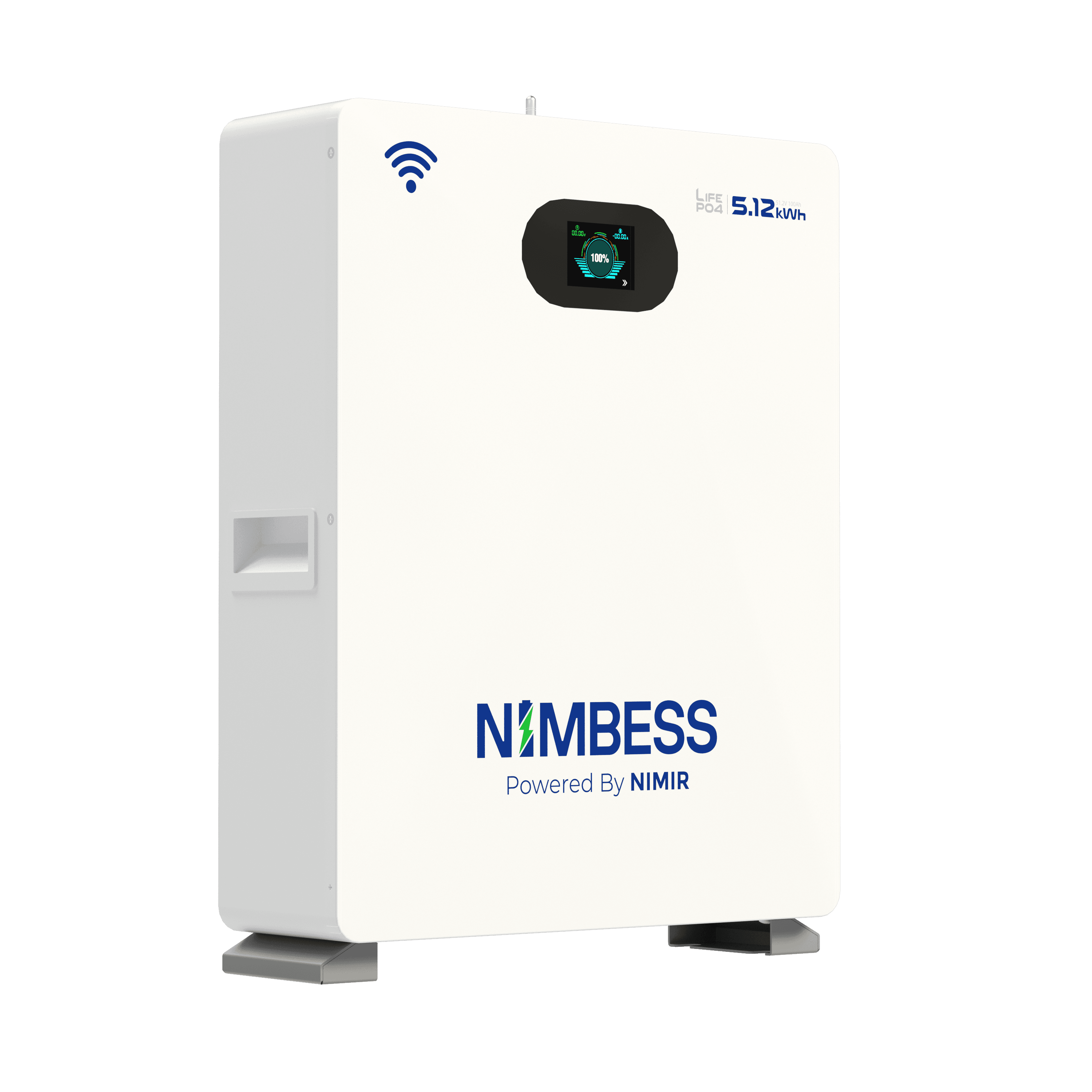 Nimbess LV 48V · 5.12 kWh — Floor-stand configuration.
