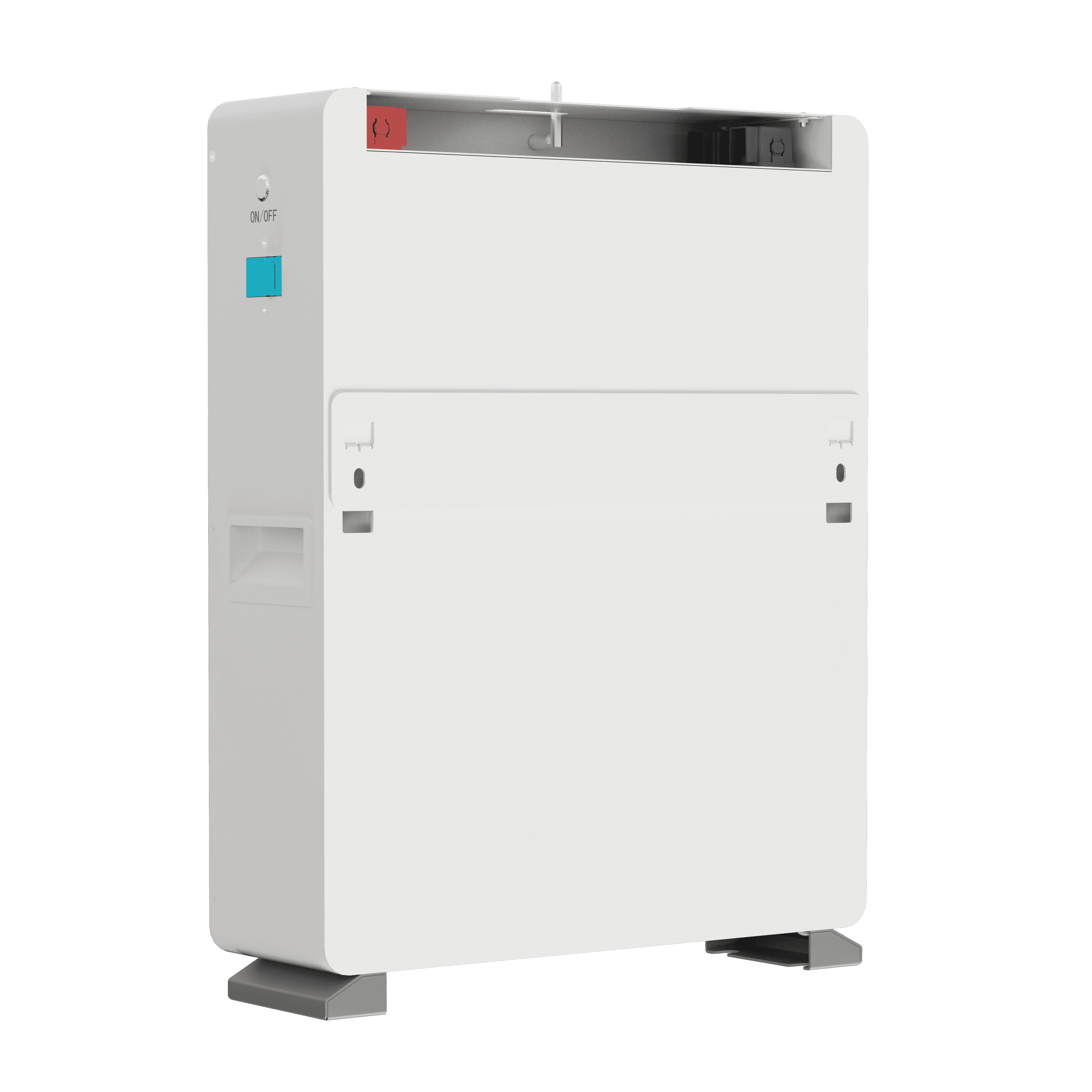 Nimbess LV 48V · 5.12 kWh — Side profile — ports and venting.