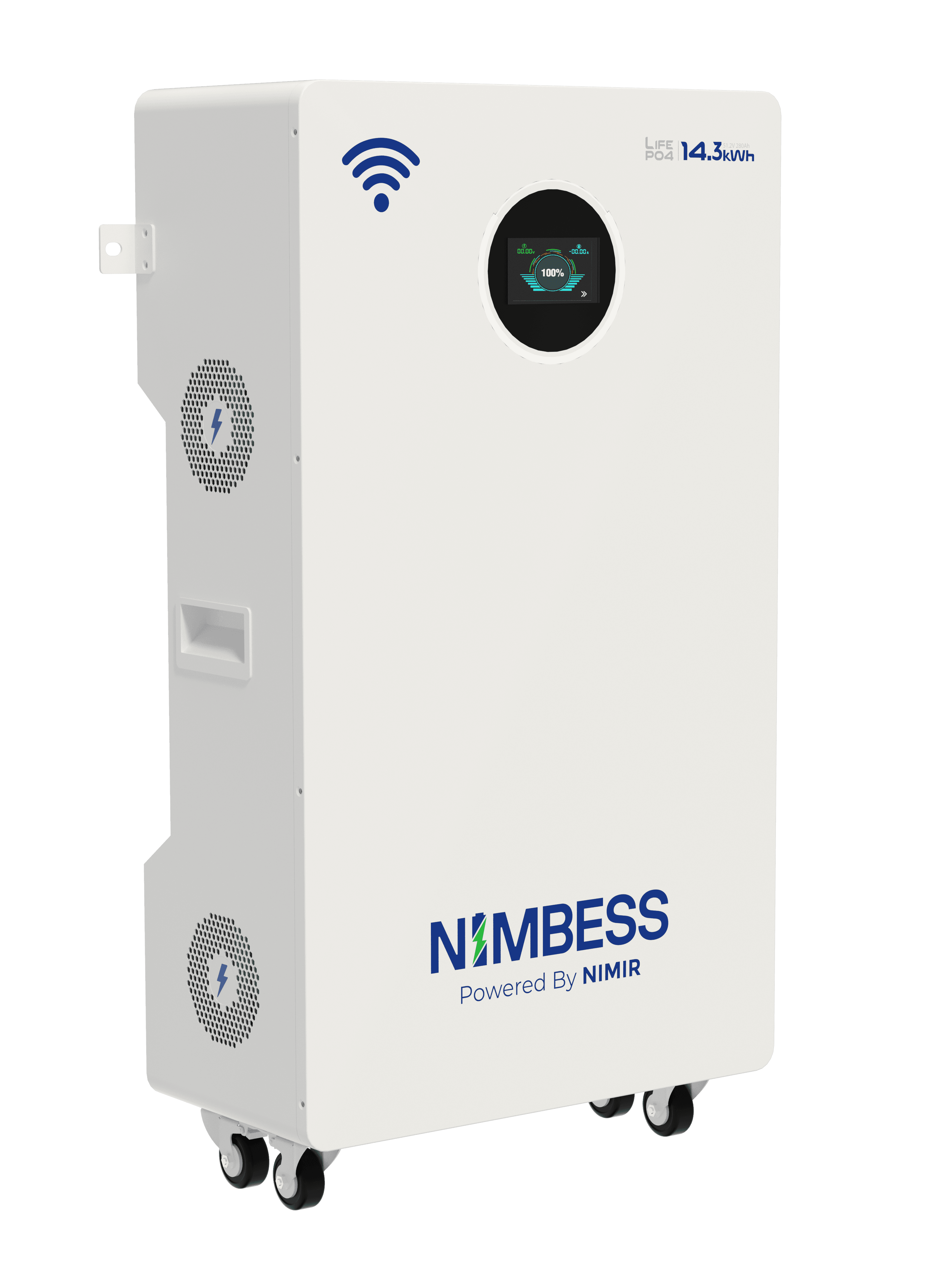 Nimbess LV 48V · 14.33 kWh — Side profile — extended depth.